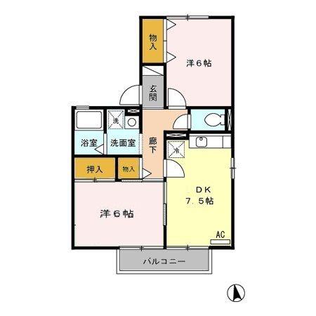 シャルマンコートA・B A棟(2DK/1階)の間取り写真