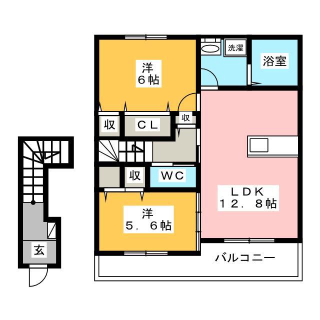 オ ソレイユ(2LDK/2階)の間取り写真