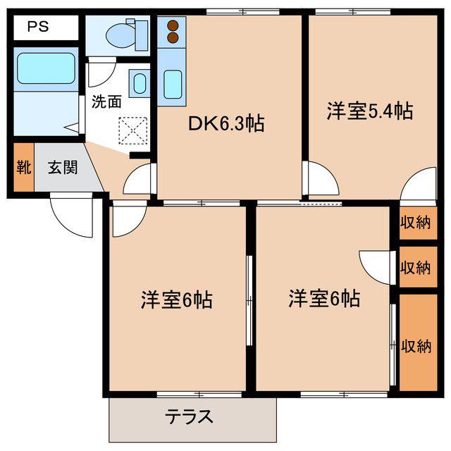 フレグランス野保里B(3DK/1階)の間取り写真
