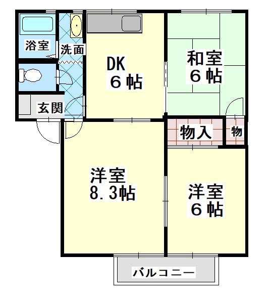 カーサ プリメーラ A棟(3DK/2階)の間取り写真