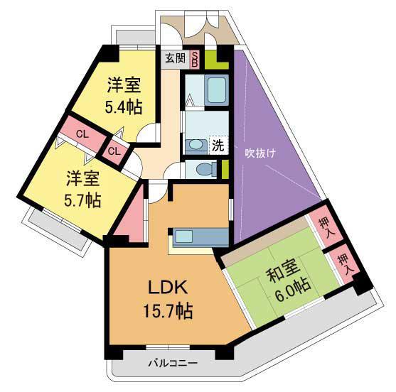 KDXレジデンス夙川ヒルズ 1番館(3LDK/2階)の間取り写真