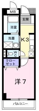 メルヴェイュ・ロジュマン(1K/1階)の間取り写真