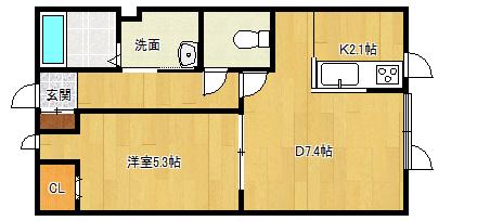 ＪＲ根室本線 帯広駅 徒歩57分 2階建 築19年(1DK/2階)の間取り写真