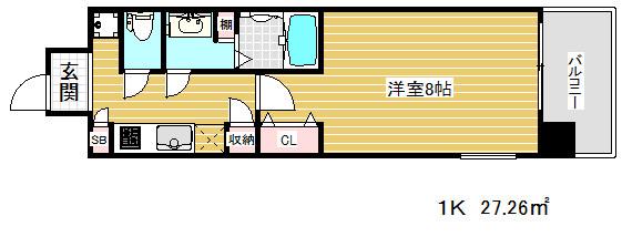 ダブルスタイル神戸2(1K/8階)の間取り写真