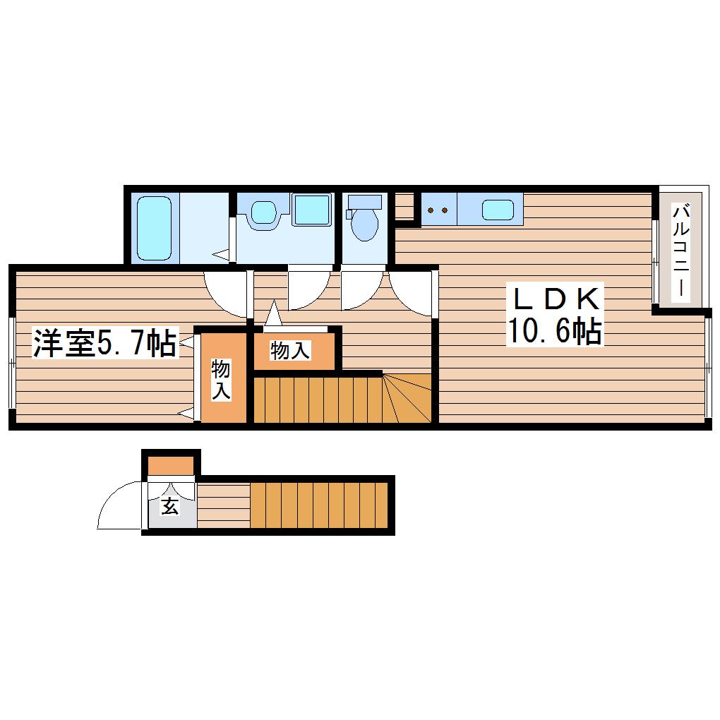 ボヌール(1LDK/2階)の間取り写真