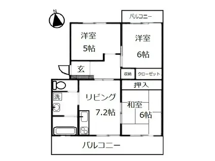 プラザ・サン・タナカII号館(3DK/1階)の間取り写真