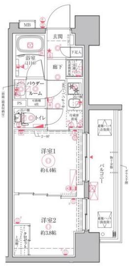 クレイシアアイズ川崎(2K/10階)の間取り写真