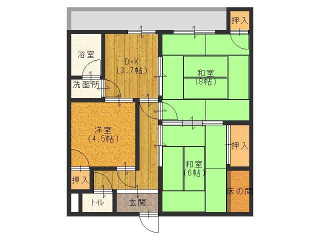 寺本マンション(3DK/1階)の間取り写真