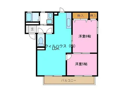 ディアス福泉 E棟(2LDK/2階)の間取り写真