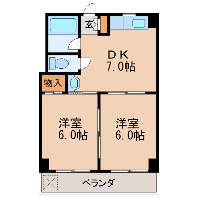 栄ファイブマンション(2DK/6階)の間取り写真