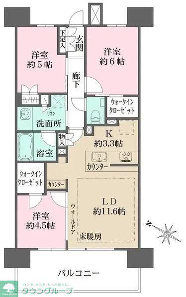 ＪＲ京浜東北線 さいたま新都心駅 徒歩9分 19階建 築3年(3LDK/11階)の間取り写真