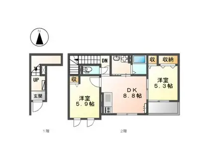 メーラロッサ(2DK/2階)の間取り写真