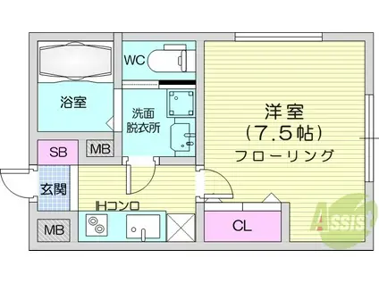 イニシアティブ愛宕橋2(1K/1階)の間取り写真