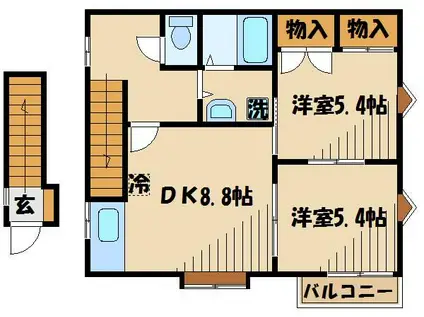 CASA・VERDE A(2DK/2階)の間取り写真
