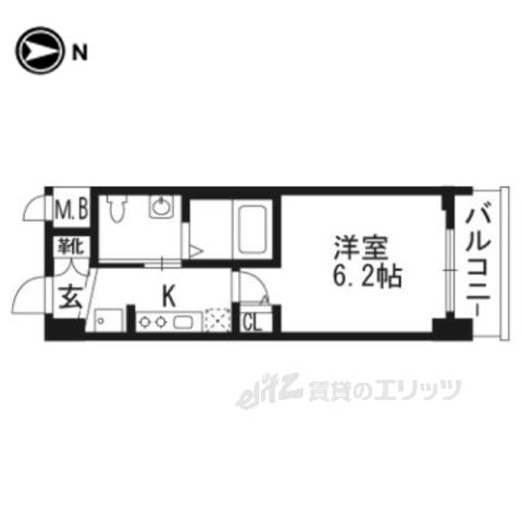 近鉄京都線 東寺駅 徒歩4分 7階建 築14年(1K/6階)の間取り写真