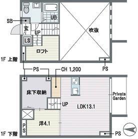 カクタスレジデンス(1LDK/1階)の間取り写真