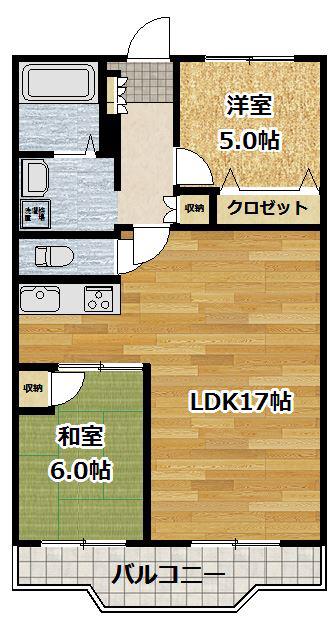 ユニ宇治マンション5号館(2LDK/2階)の間取り写真