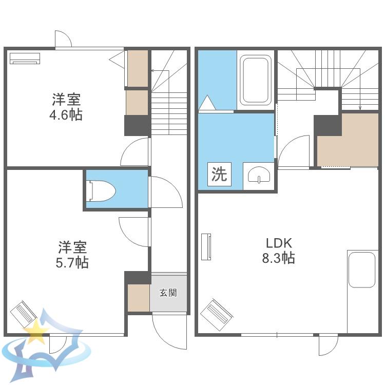 リベルテ琴似(2LDK/1階)の間取り写真