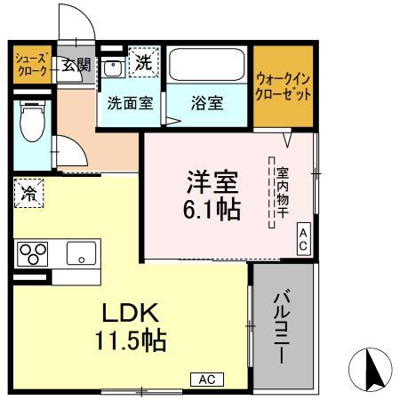 エルタスコート成田町(1LDK/2階)の間取り写真