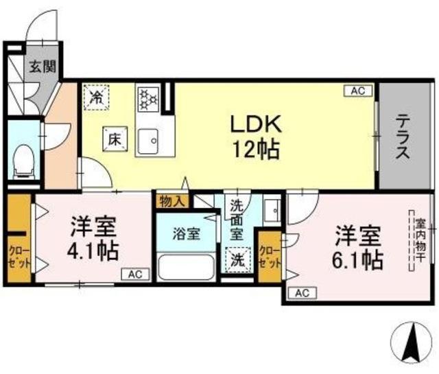 セレスティア柴又V(2LDK/1階)の間取り写真