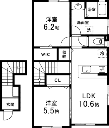 サニーフォレストB(2LDK/2階)の間取り写真