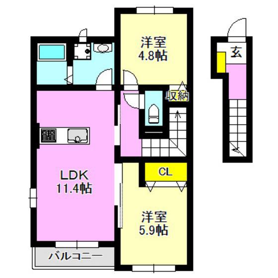 ブランカ ビィータ(2LDK/2階)の間取り写真