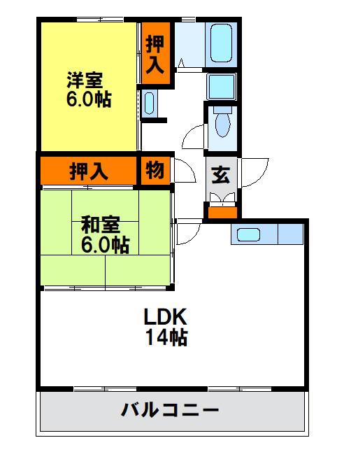 観世ハイツ(2LDK/3階)の間取り写真