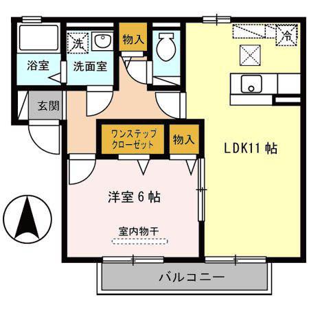 アムール B棟(1LDK/1階)の間取り写真