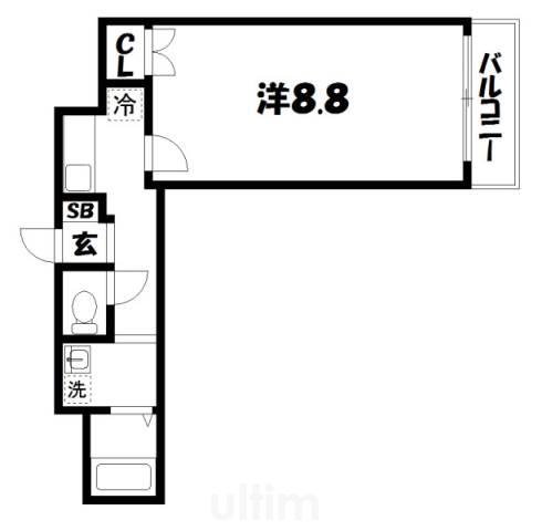CASA VERDE 高辻(1K/9階)の間取り写真