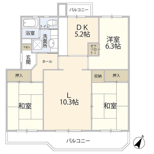 厚木毛利台ハイツ七号棟(3LDK/1階)の間取り写真