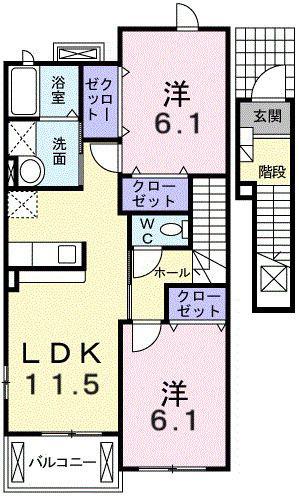 ベル・ラフレシール(2LDK/2階)の間取り写真