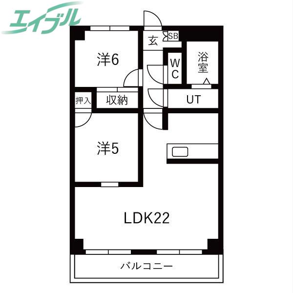 プロミネント四日市(2LDK/5階)の間取り写真