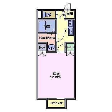 ドリームハウス作道B棟(1K/2階)の間取り写真