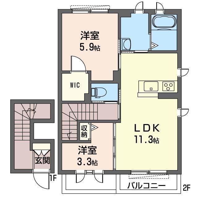 柴田オーチャードメゾン A(2LDK/2階)の間取り写真