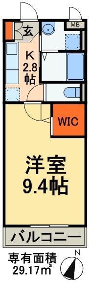 エスポワール八汐(1K/2階)の間取り写真