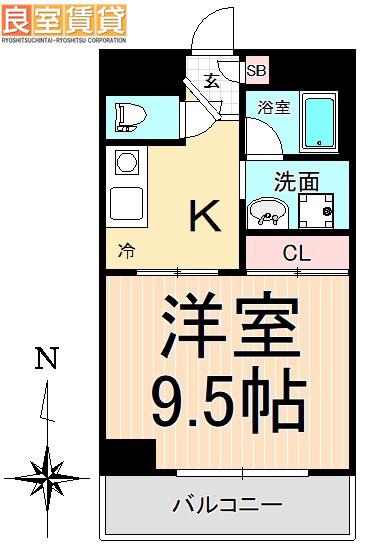 ライジングヴィラ葵(1K/3階)の間取り写真
