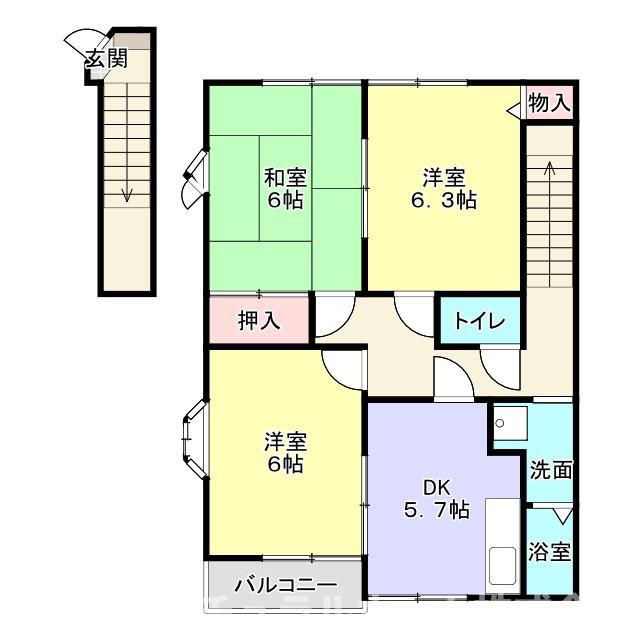 ハイステージ弐番館(3DK/2階)の間取り写真