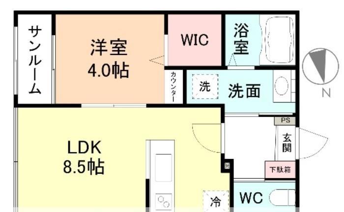 エッジモーメント(1LDK/1階)の間取り写真