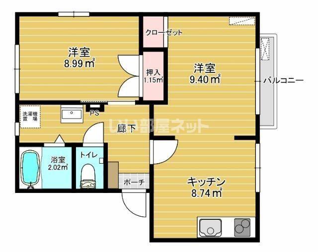 ライズ長江新町(1LDK/2階)の間取り写真