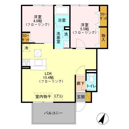 ヴィラSAKURA A(2LDK/1階)の間取り写真