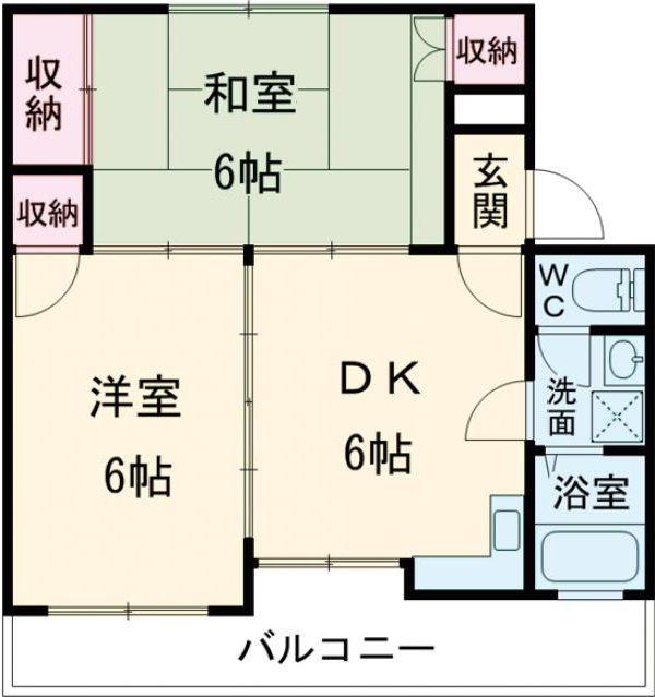 レーベンハイツ中部(2DK/2階)の間取り写真