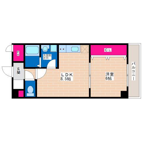 ラ・ポーエあき(1LDK/3階)の間取り写真
