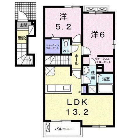 レジデンスせど川A(2LDK/2階)の間取り写真
