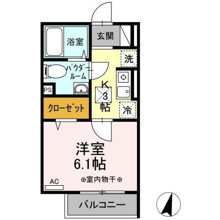 クレールコート井土ヶ谷(1K/2階)の間取り写真
