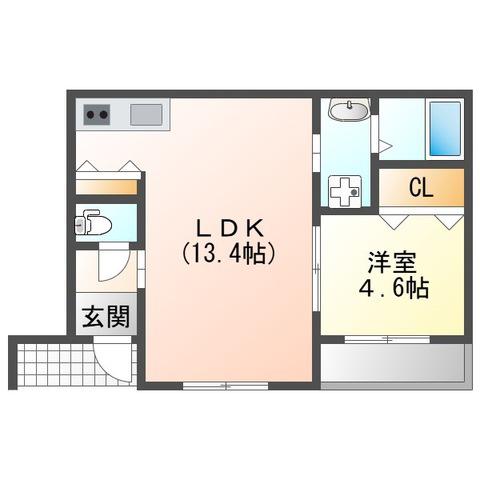 プラドール豊中(1LDK/1階)の間取り写真