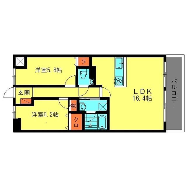 ノーブルパーチェ(2LDK/4階)の間取り写真