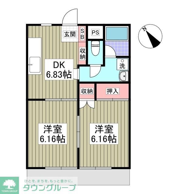 上ノ台Nスカイ(2DK/2階)の間取り写真