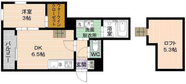 ソレイユ別府(1DK/2階)の間取り写真