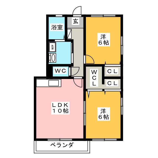 パルメゾン飯泉B(2LDK/1階)の間取り写真