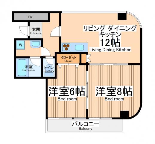 イーイーグリーン川崎(2LDK/5階)の間取り写真